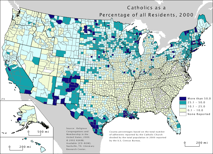 etats unis catholic carte