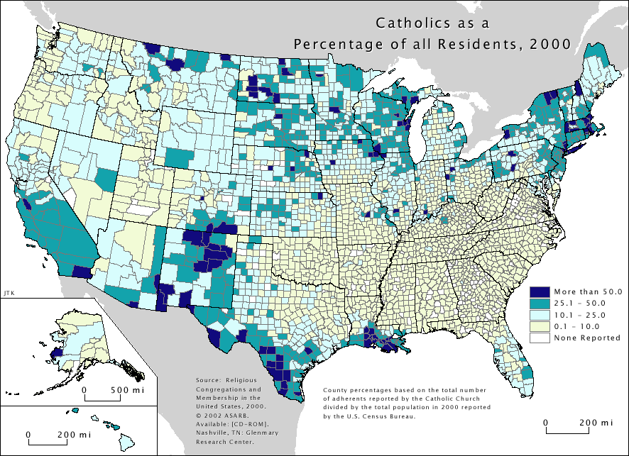 Etats Unis Catholique Carte