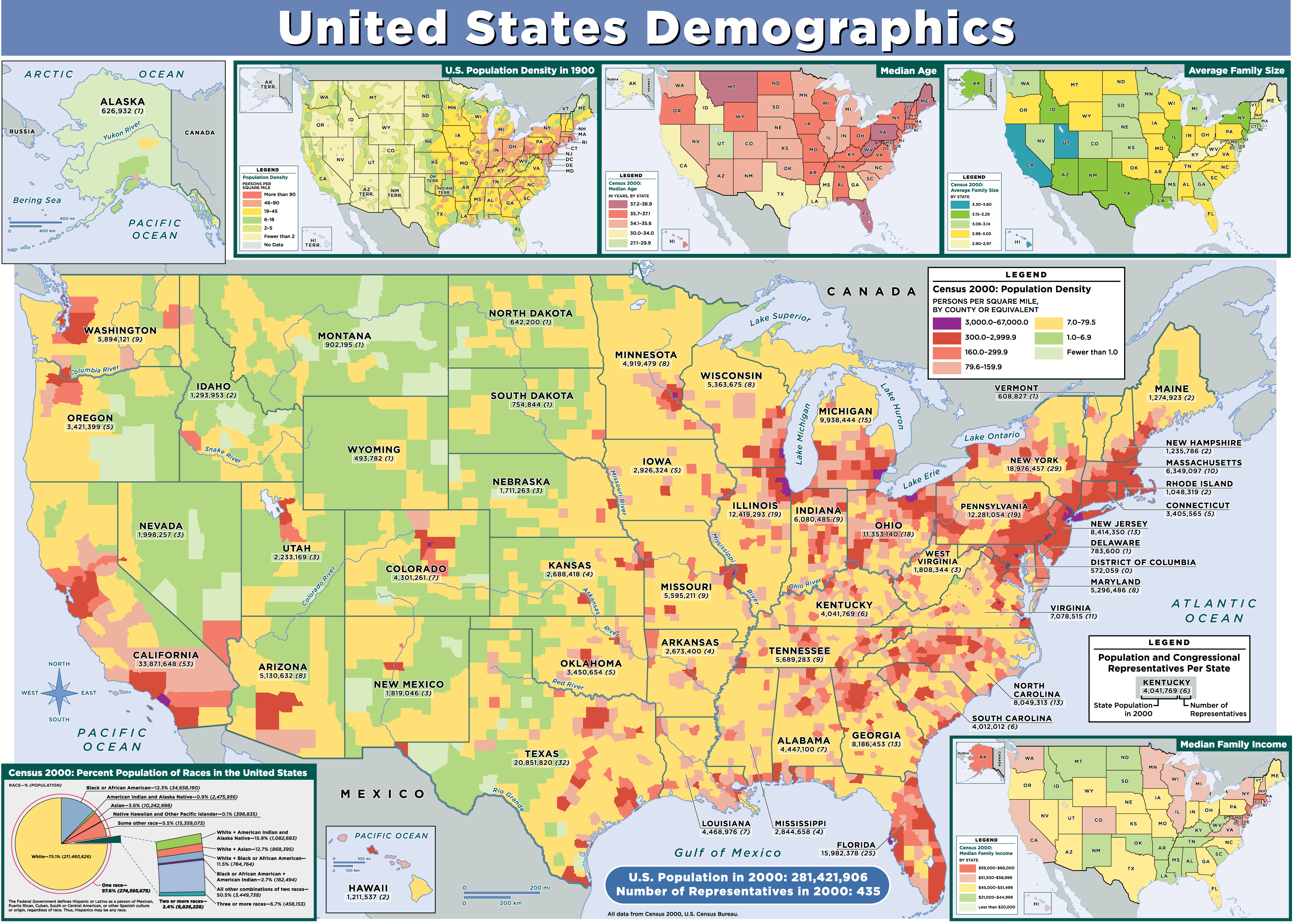 Etats Unis demographie Carte 2000