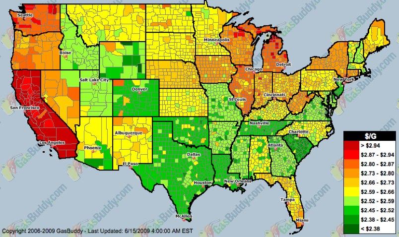 Etats Unis Les Prix du Gaz Carte