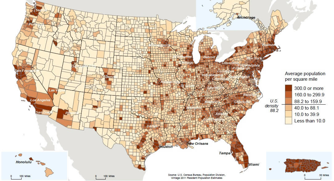 etats unis population carte