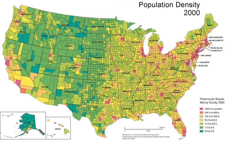 Etats Unis Population densite Carte