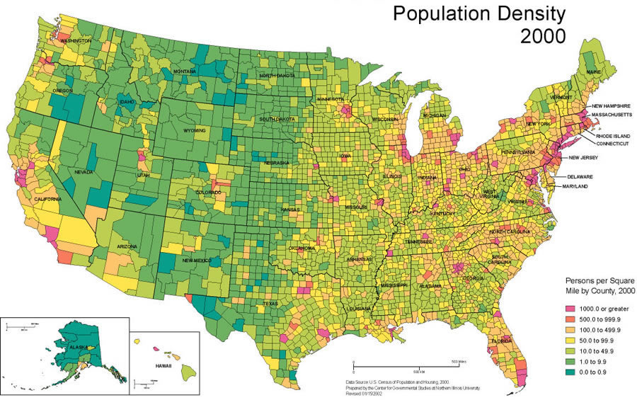 etats unis population densite carte