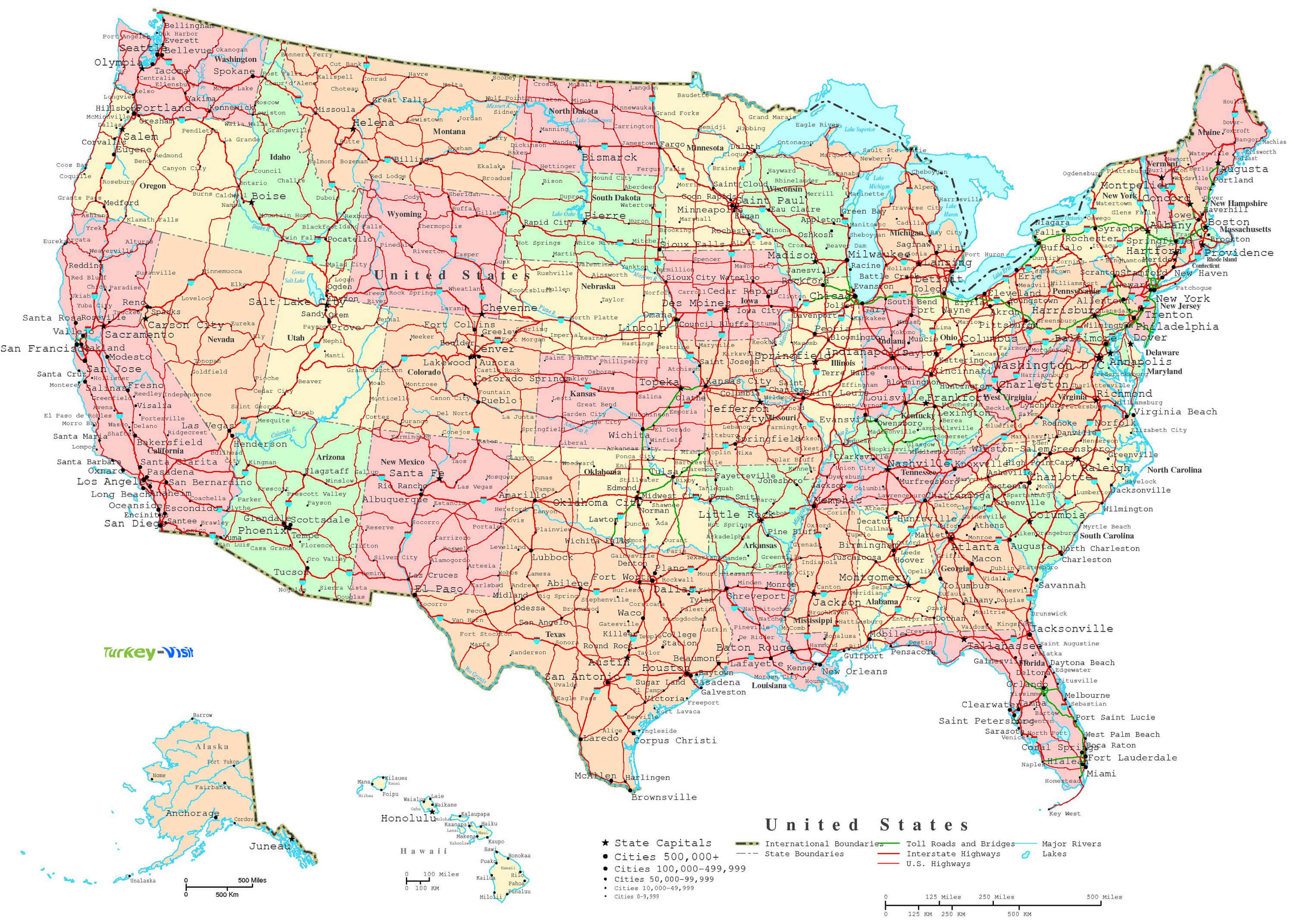 Etats Unis Villes Carte Grand