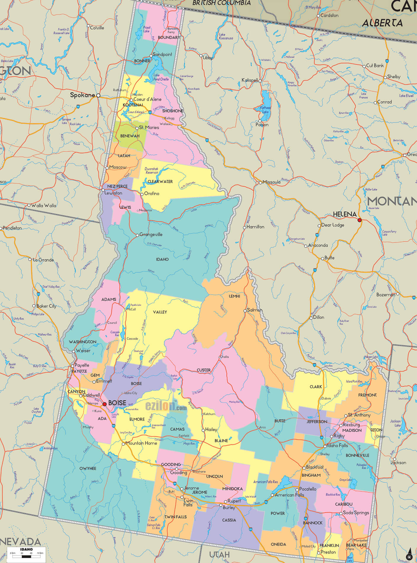 idaho comtes route carte eua