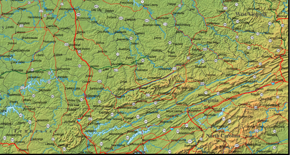 physique carte du kentucky