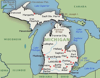 villes du michigan carte