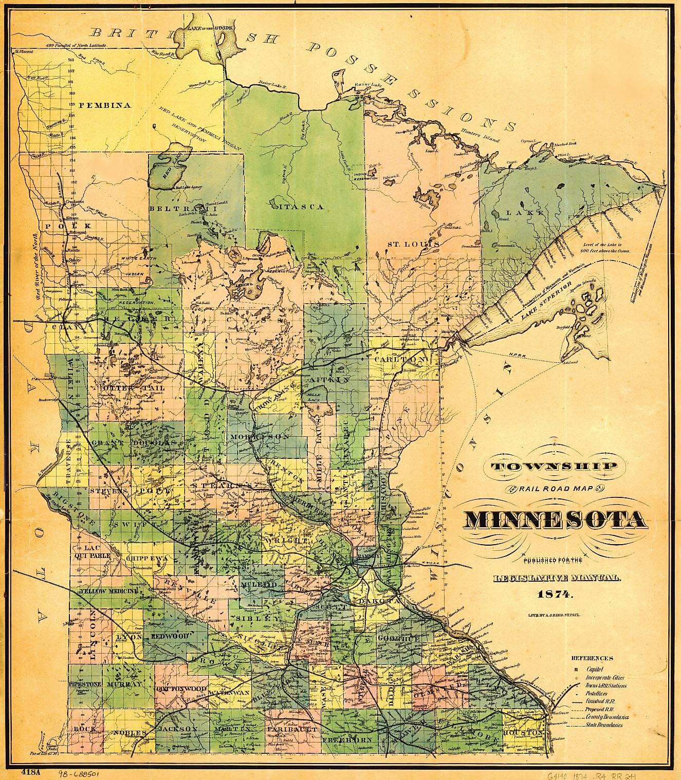 minnesota historique carte 1874