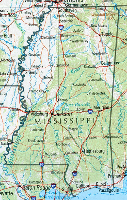 physique carte du mississippi