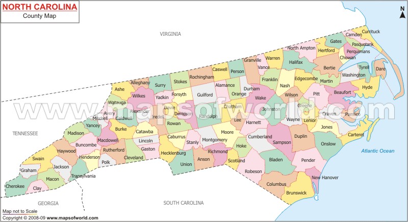 nord carolina comte carte