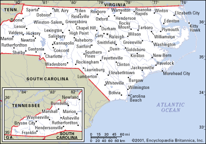 nord carolina comtes carte