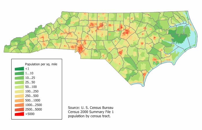 nord carolina population carte