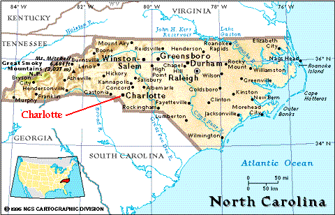 nord carolina usa carte