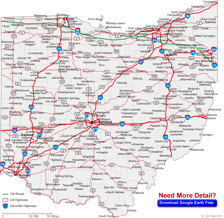 carte du ohio villes