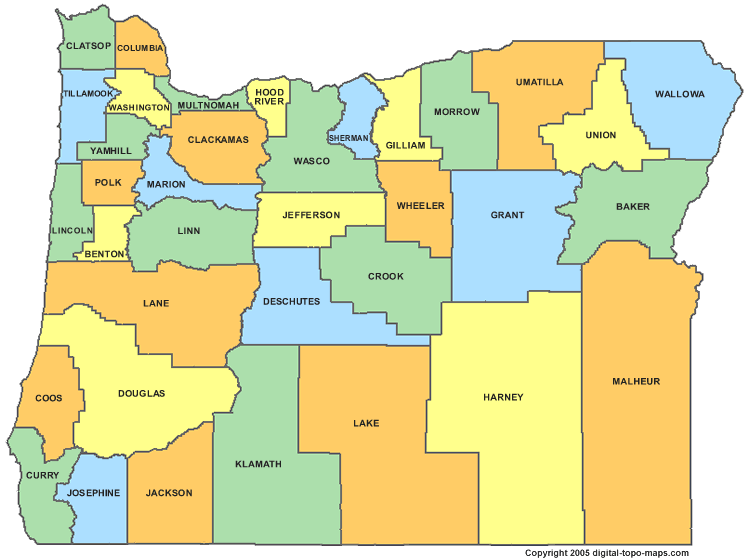 oregon comtes carte