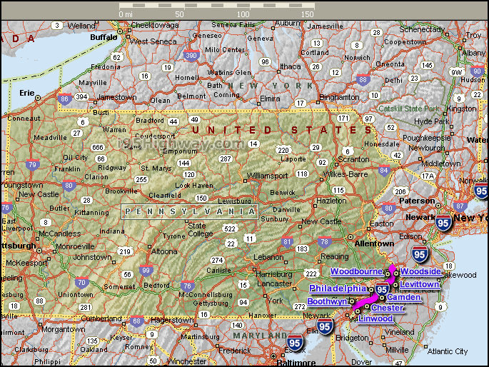 entre etats 95 pennsylvania carte