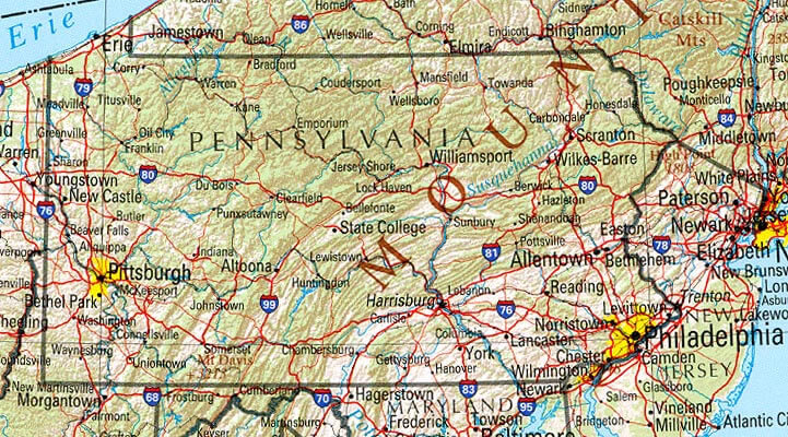 physique carte de pennsylvania