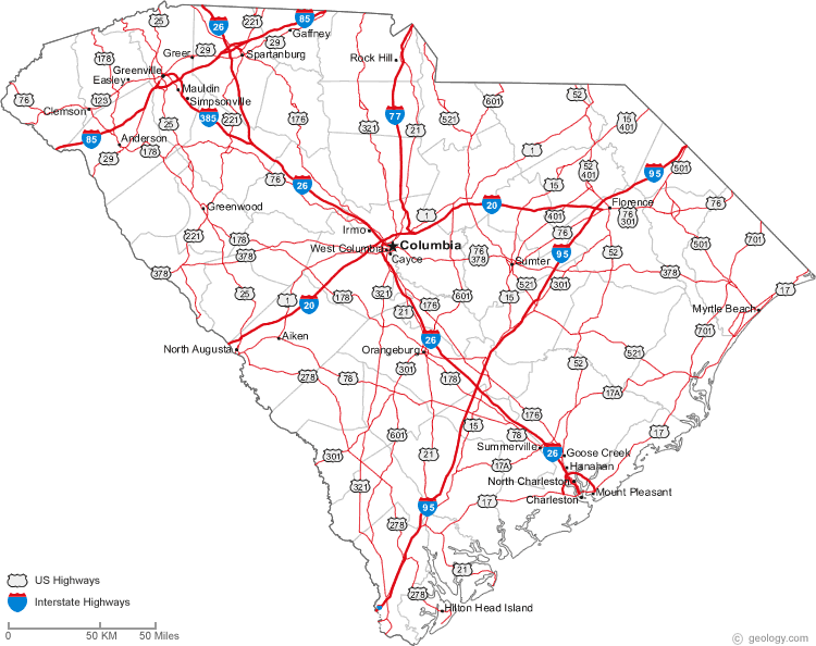 sud Carolina higways carte