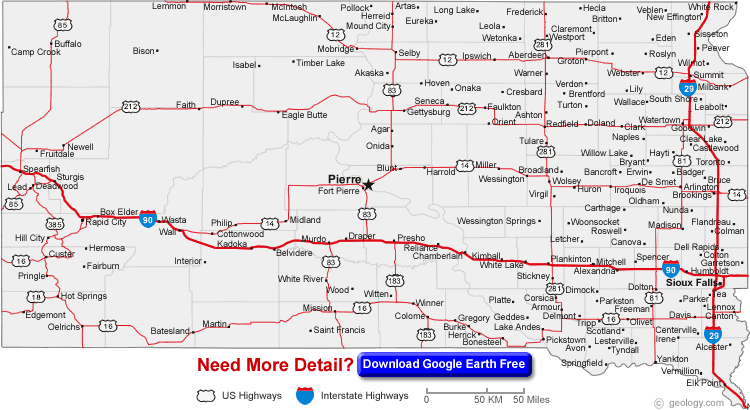 sud dakota autoroutes carte