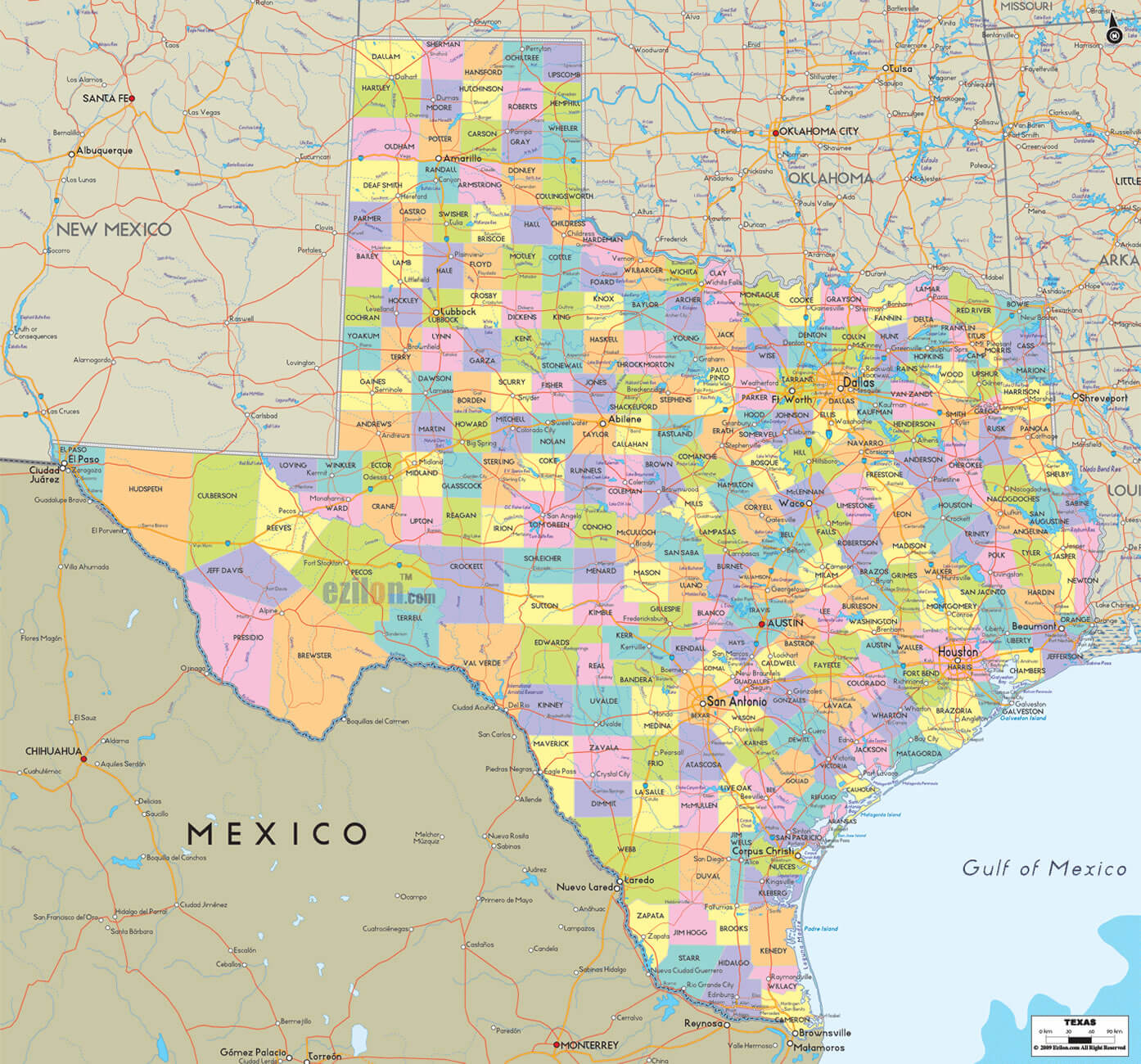 texas comtes route carte eua