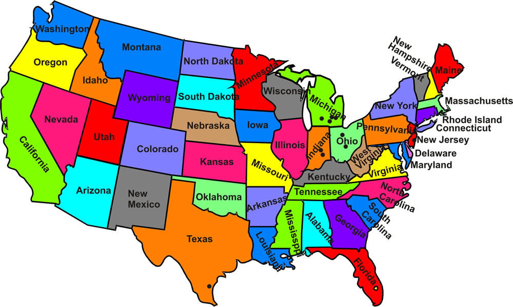 USA Etats Carte