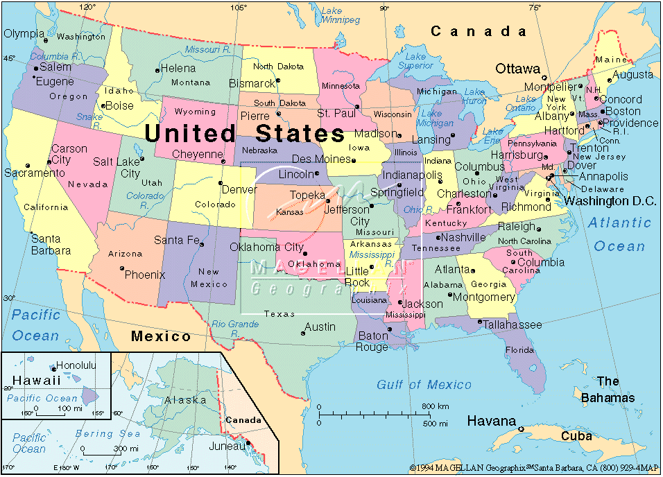USA Carte Avec Hawai Alaska