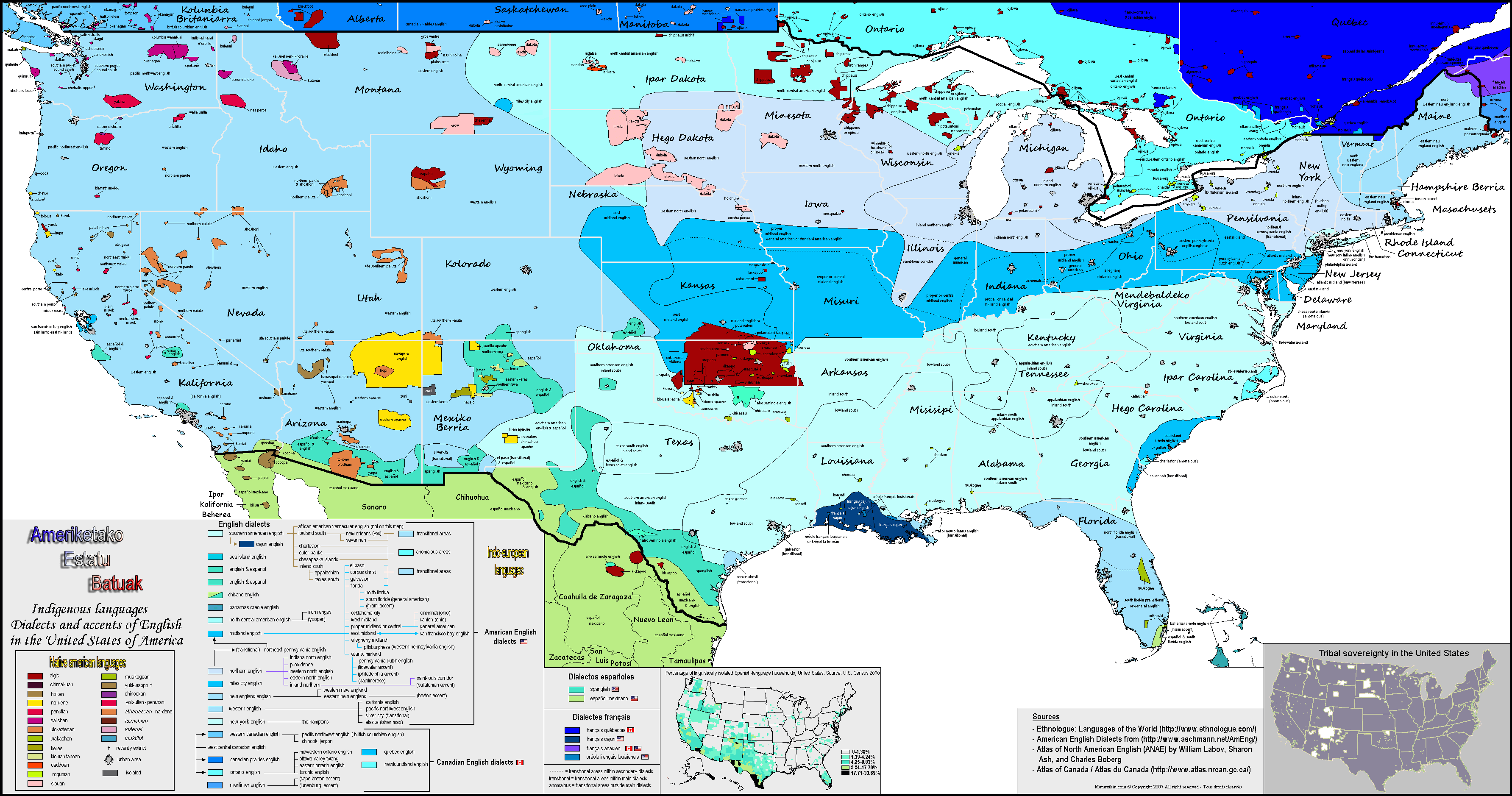 USA Dialecte Langue Carte