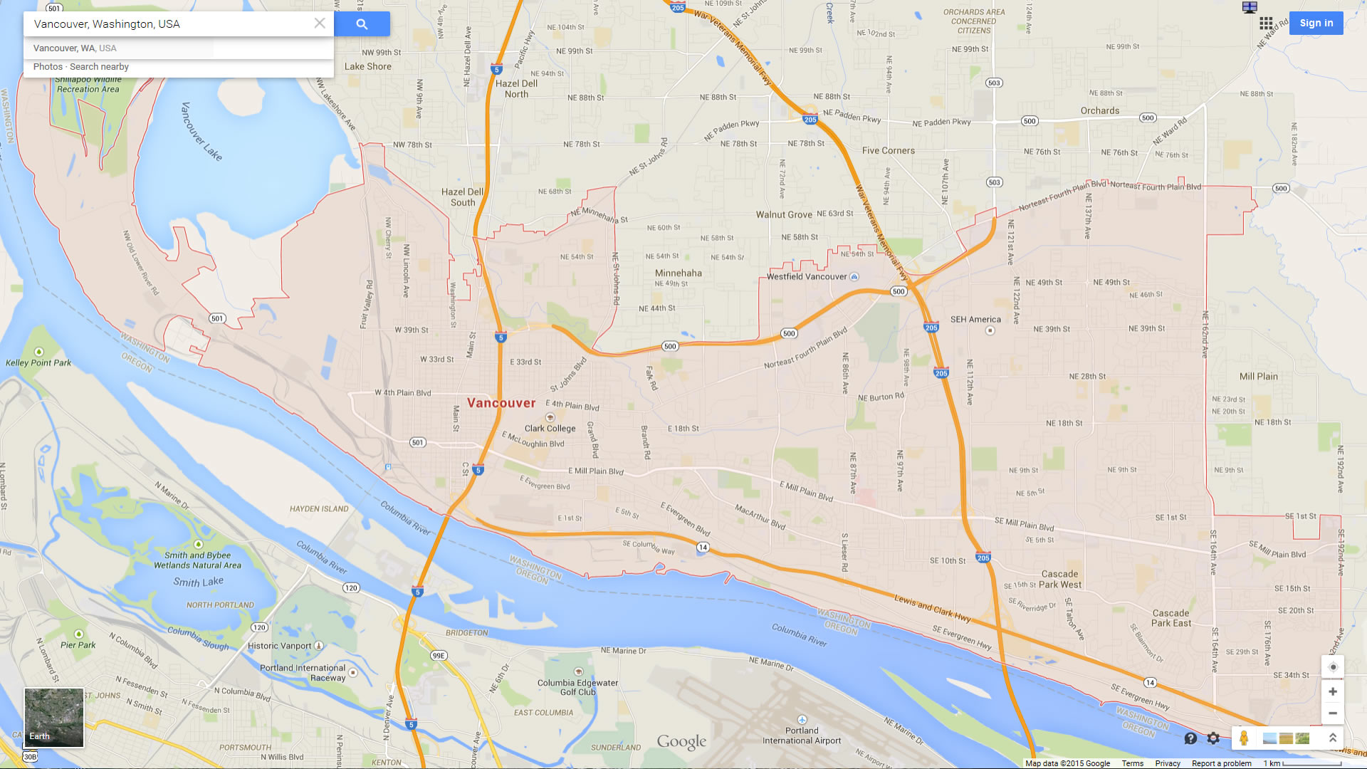 vancouver carte washington eu