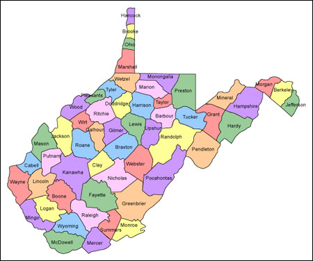 west virginia comtes carte