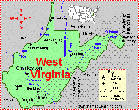 west virginia villes carte