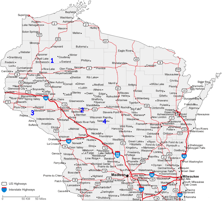 Wisconsin villes carte