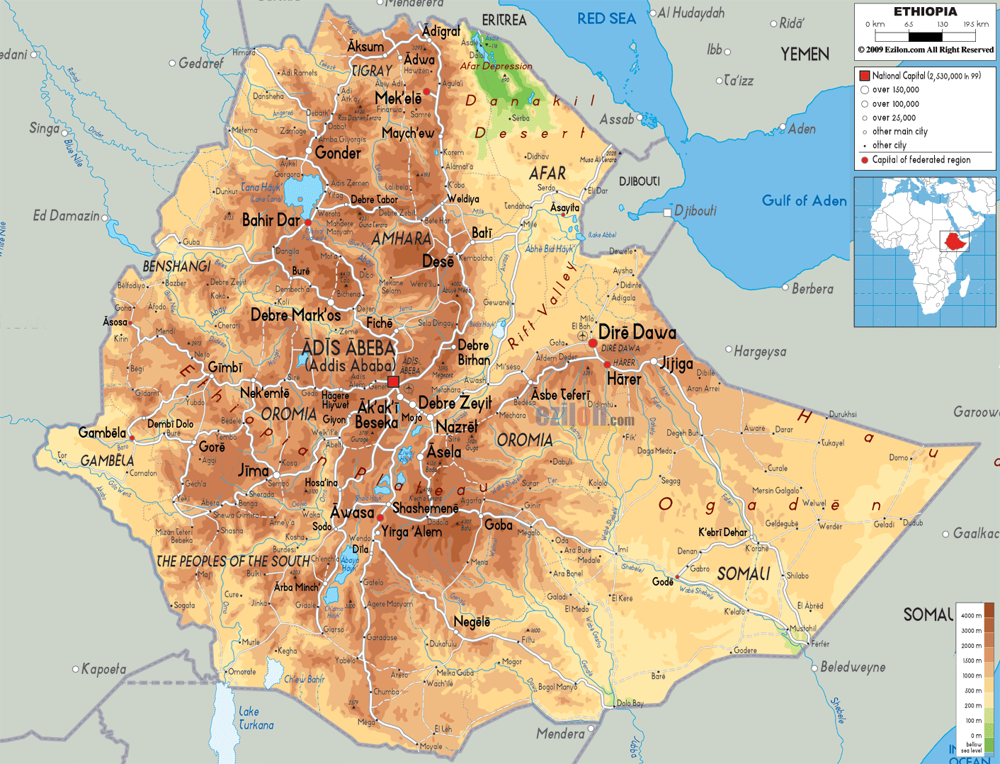 ethiopie physique carte