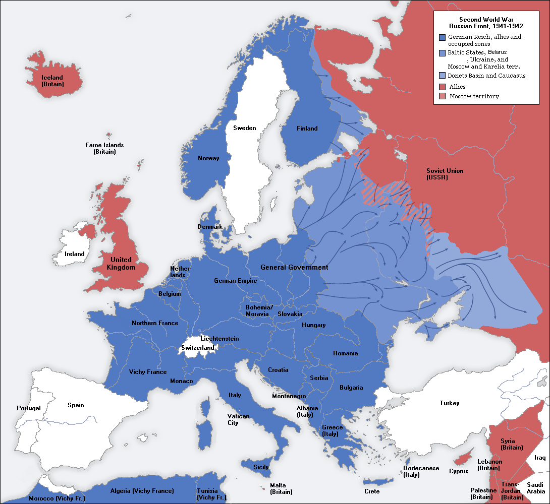 europe carte deuxieme monde guerre 1941 1942