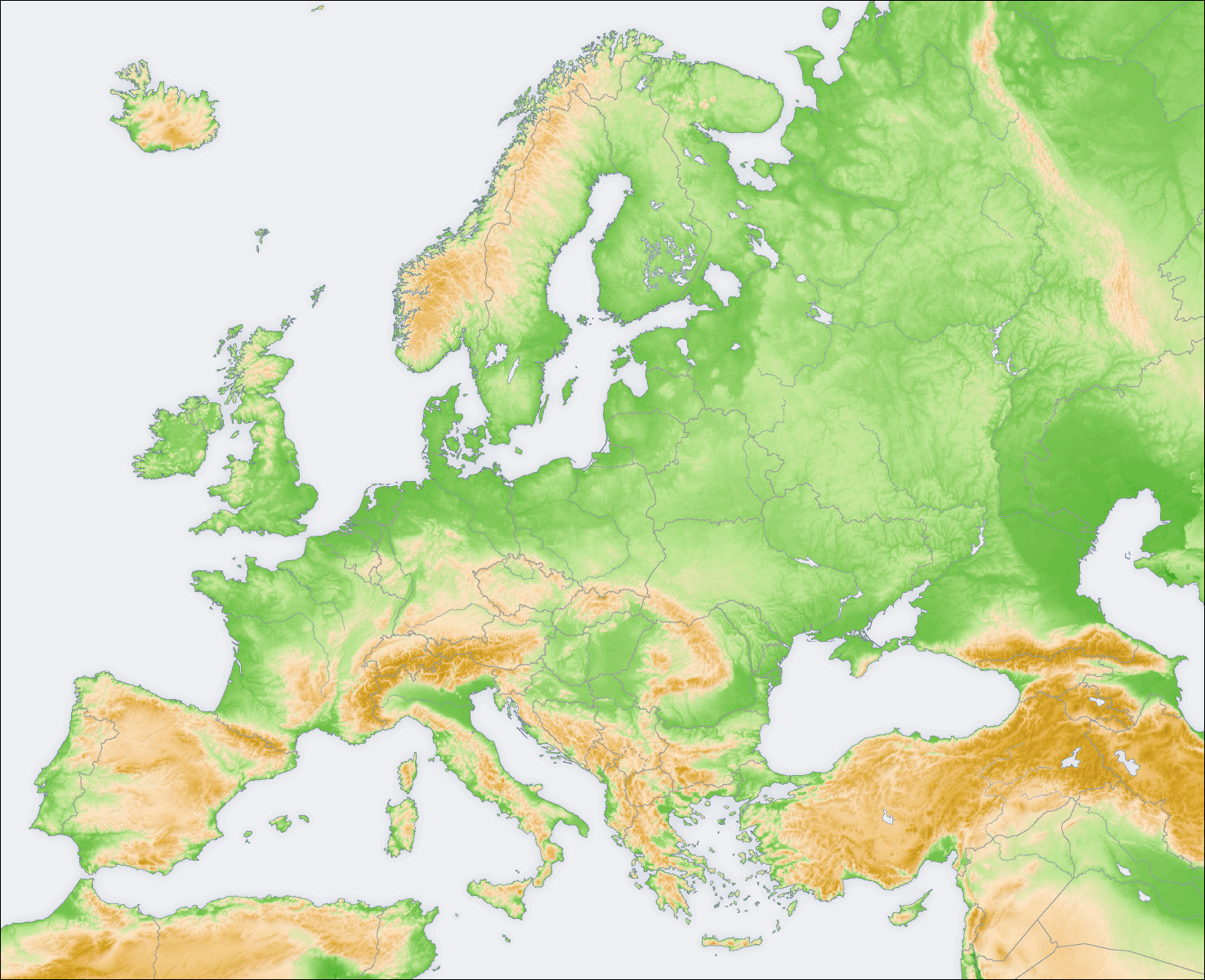 europe topographie carte