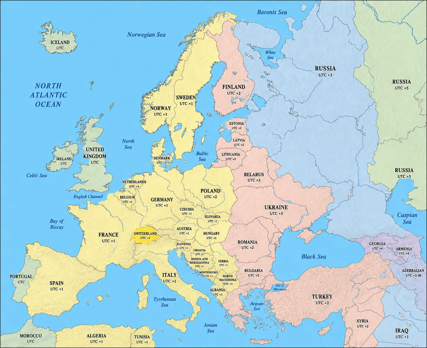 Carte Fuseaux Horaires Europe 2004