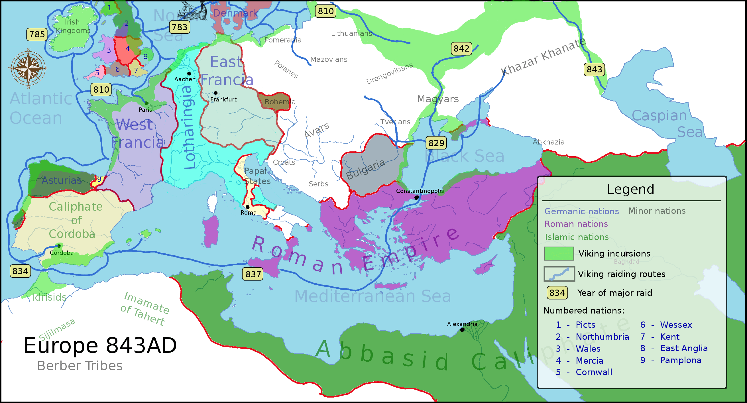 Carte historique Europe 843 invasions vikings