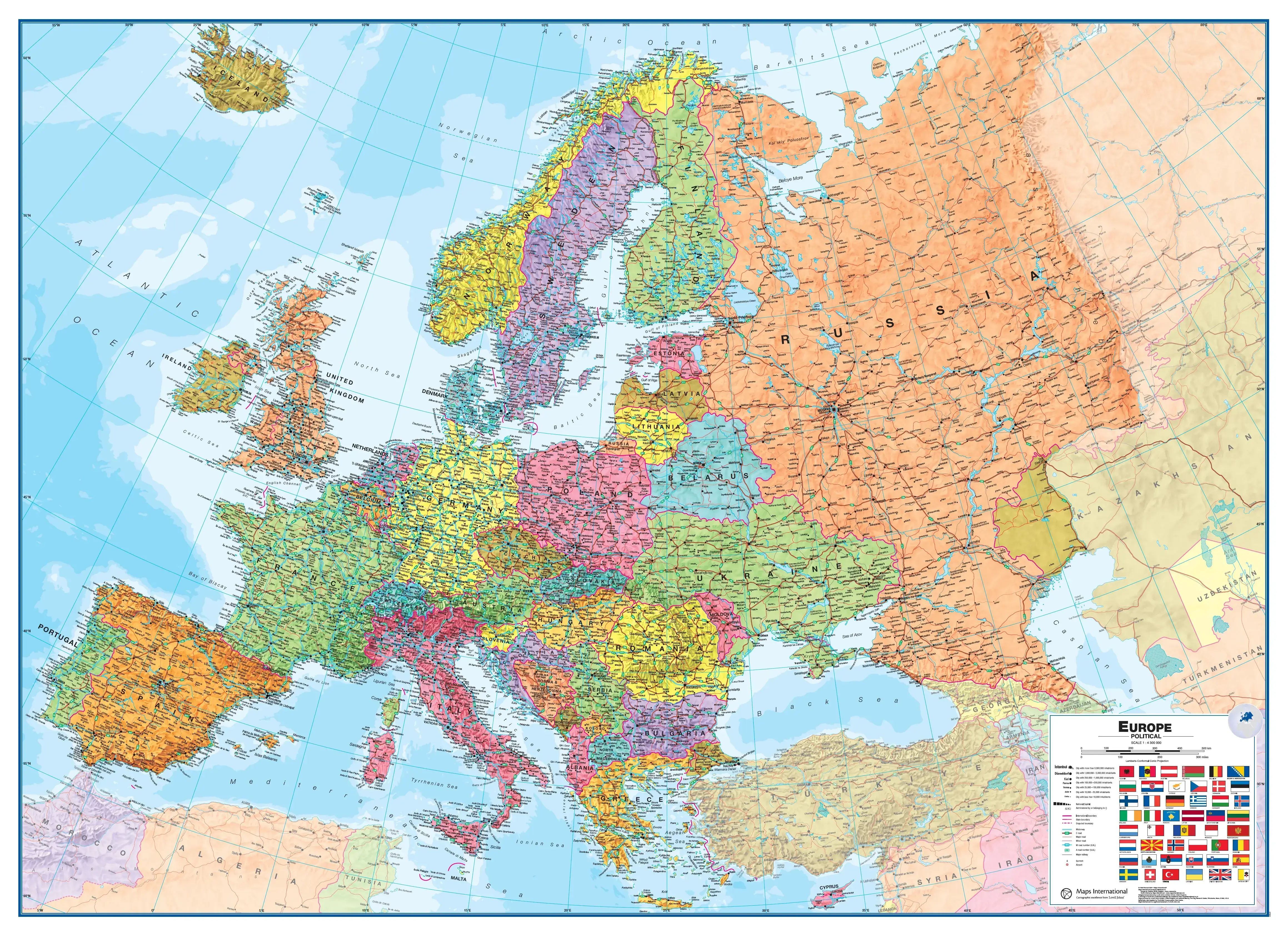 Carte internationale Europe avec villes