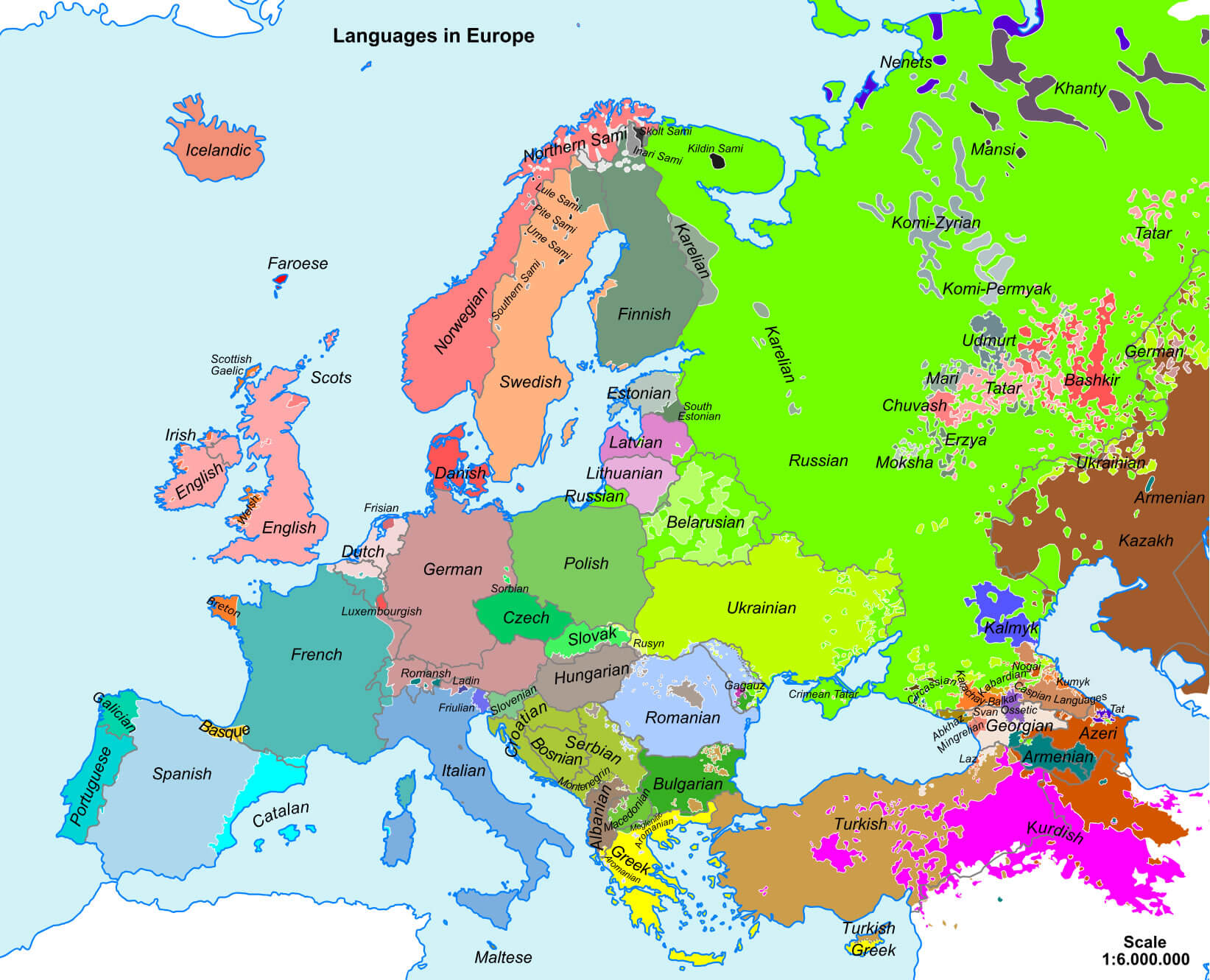 Carte langues Europe haute resolution
