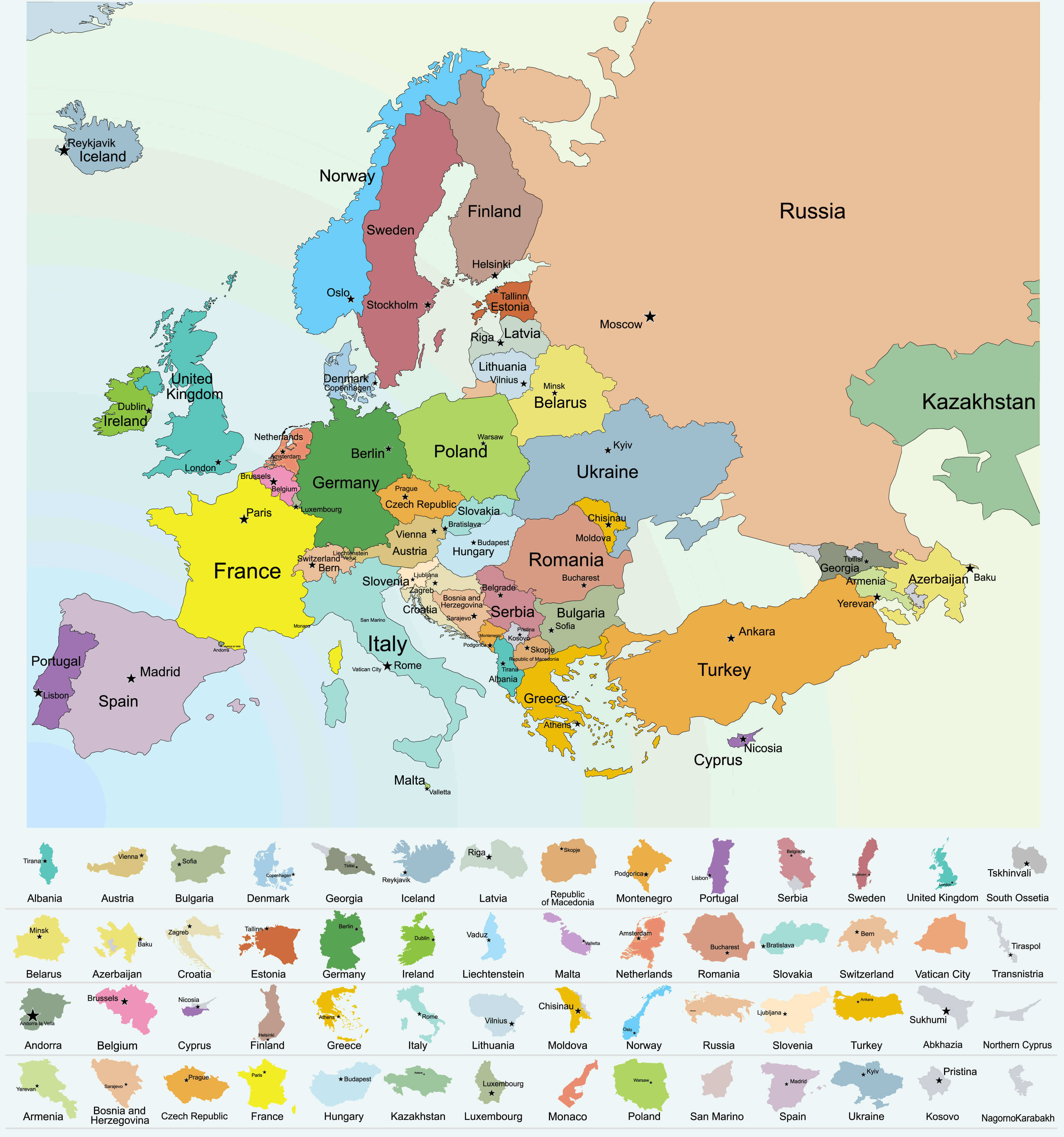 Carte pays Europe frontieres nationales