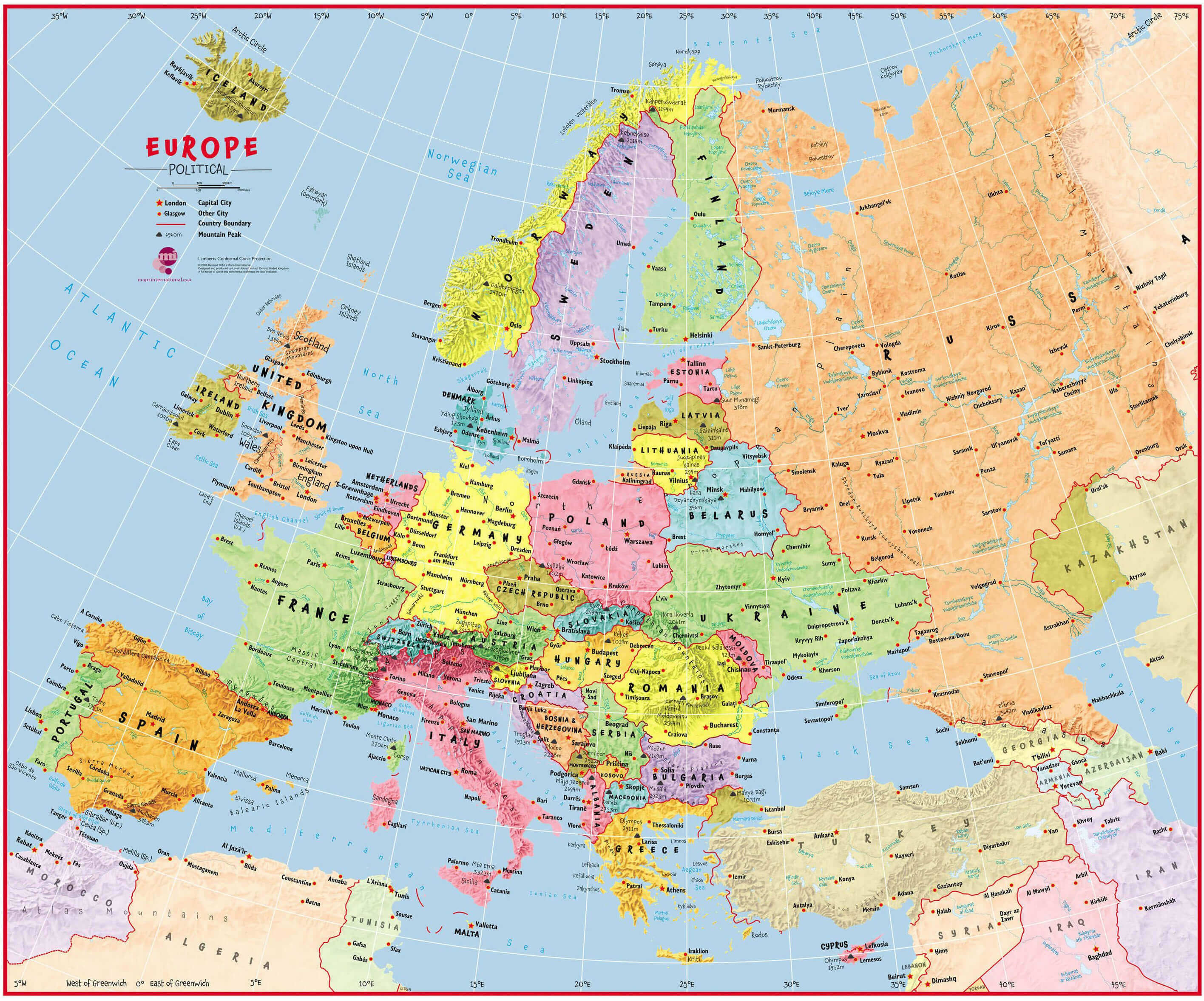 Carte politique haute resolution Europe avec villes