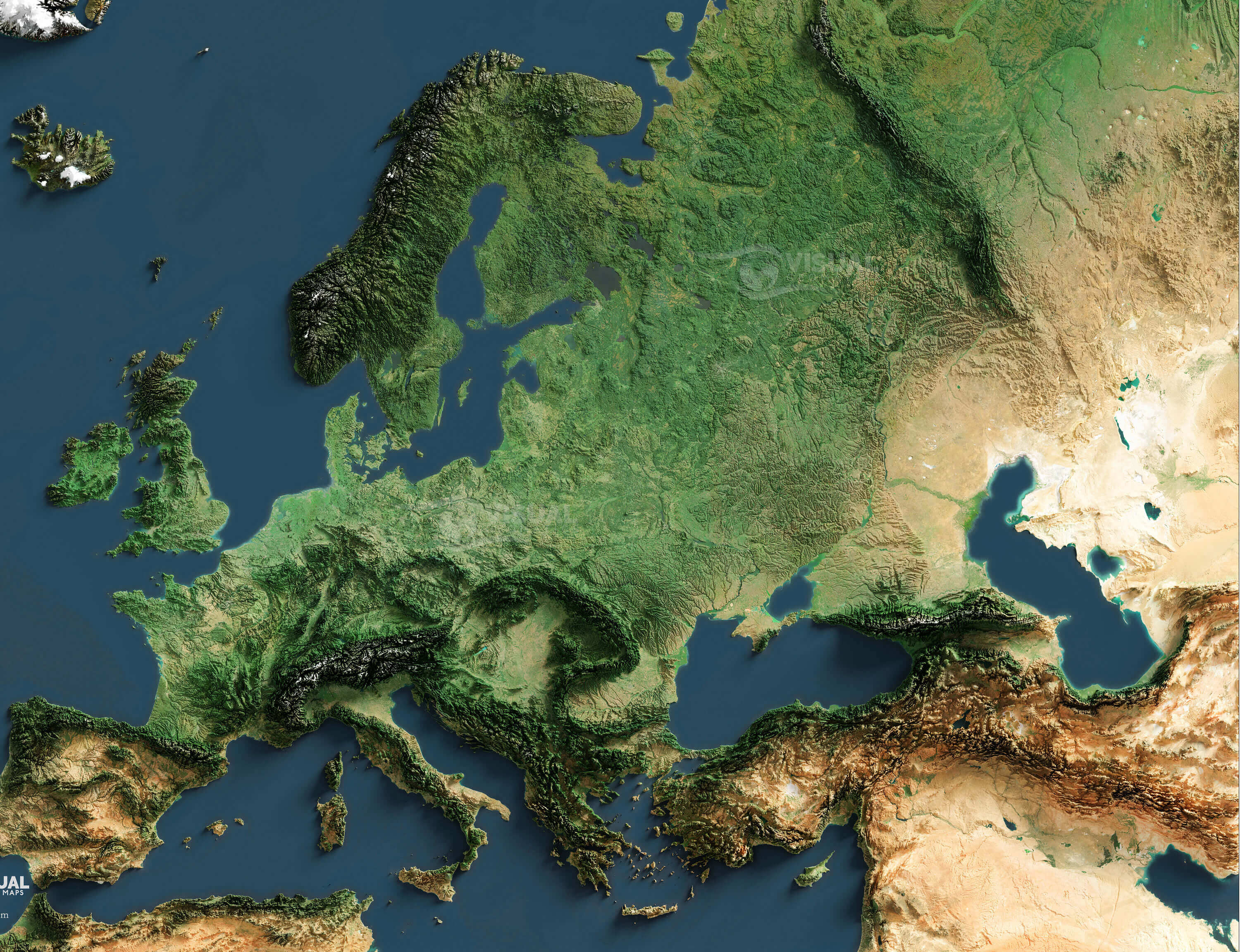 Carte relief ombrage haute resolution Europe