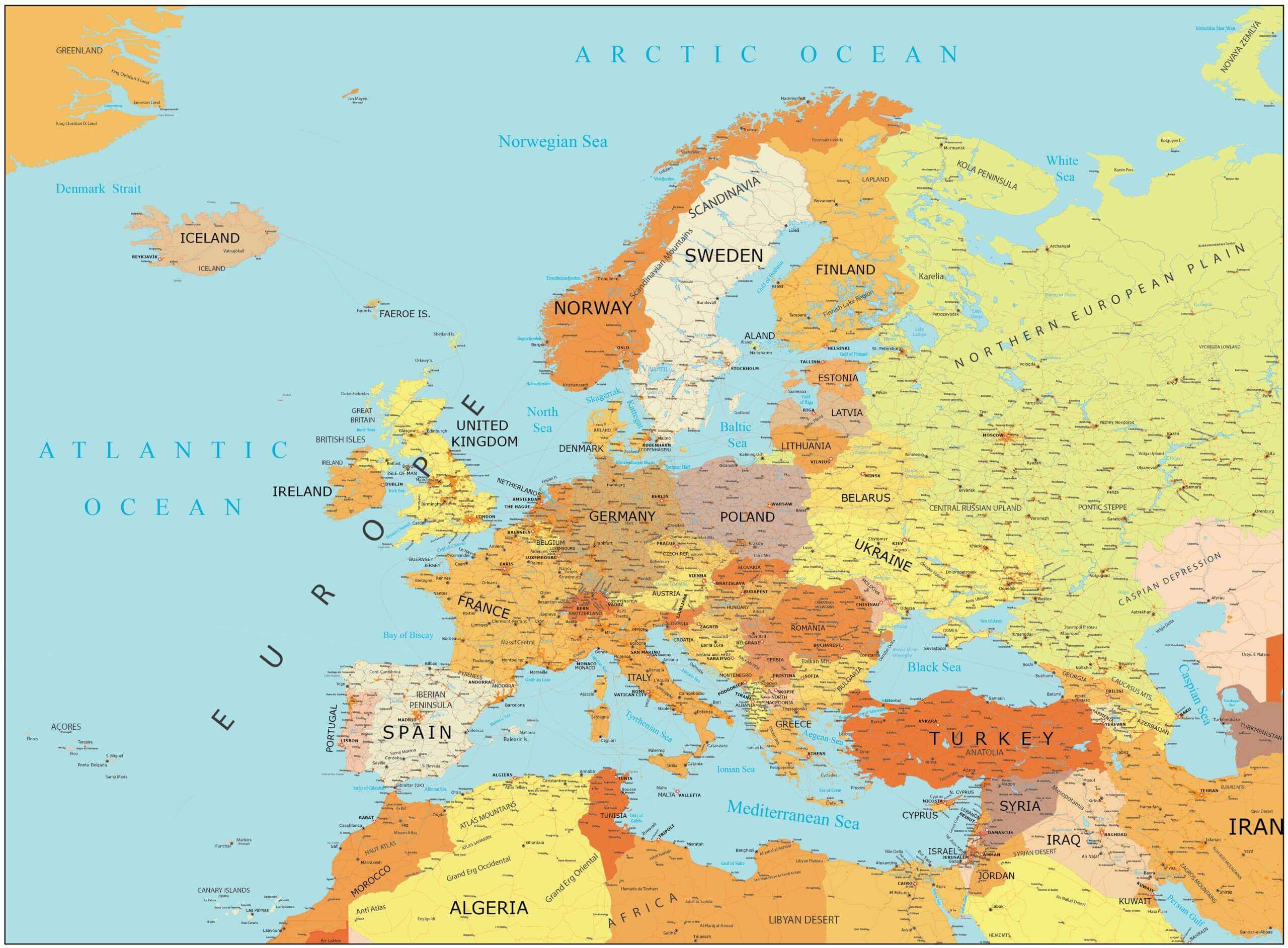 Carte villes Europe haute resolution
