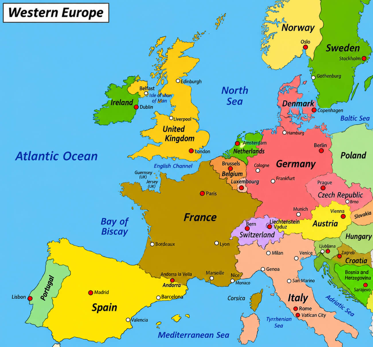 Carte De Europe Occidentale Avec Les Pays