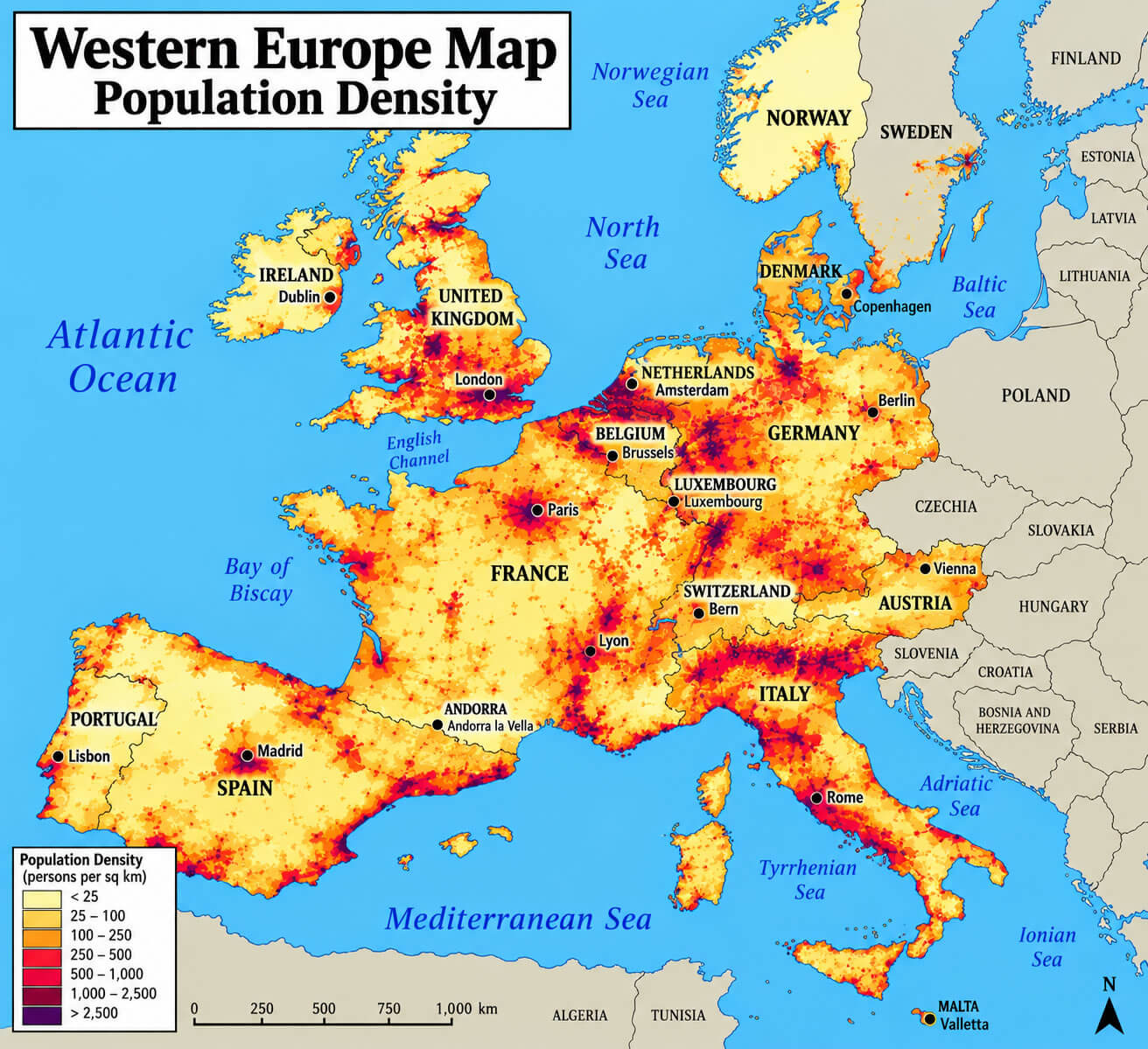 Carte De La Densite De Population En Europe Occidentale
