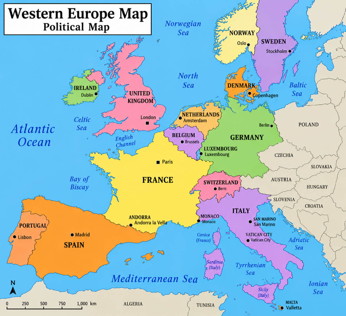 Carte Politique De Europe Occidentale