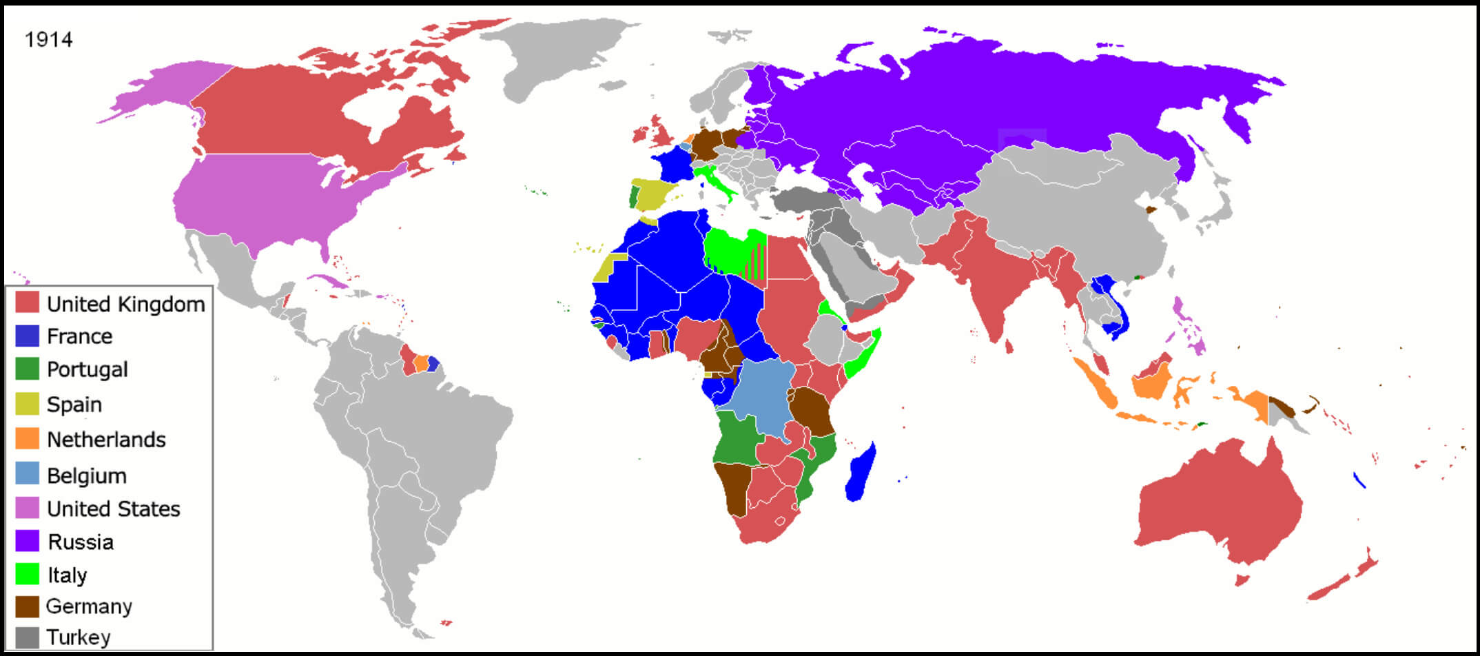 Carte colonisation pays Europeens 1914