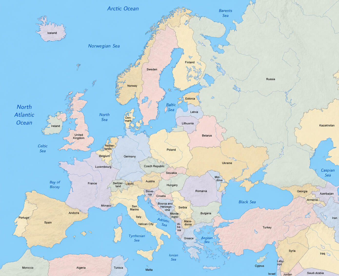 Carte coloree pays Europe