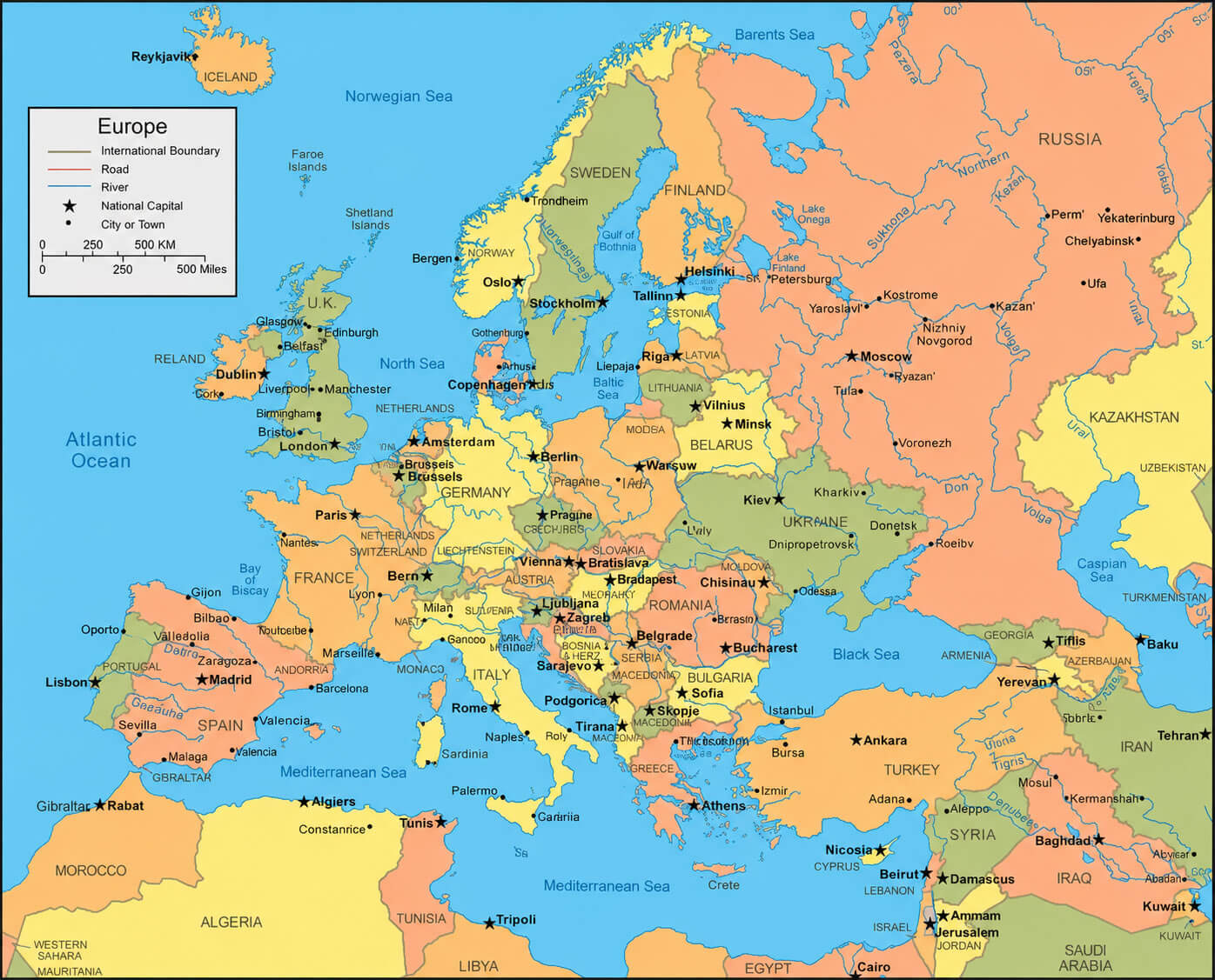 Carte detaillee pays Europe