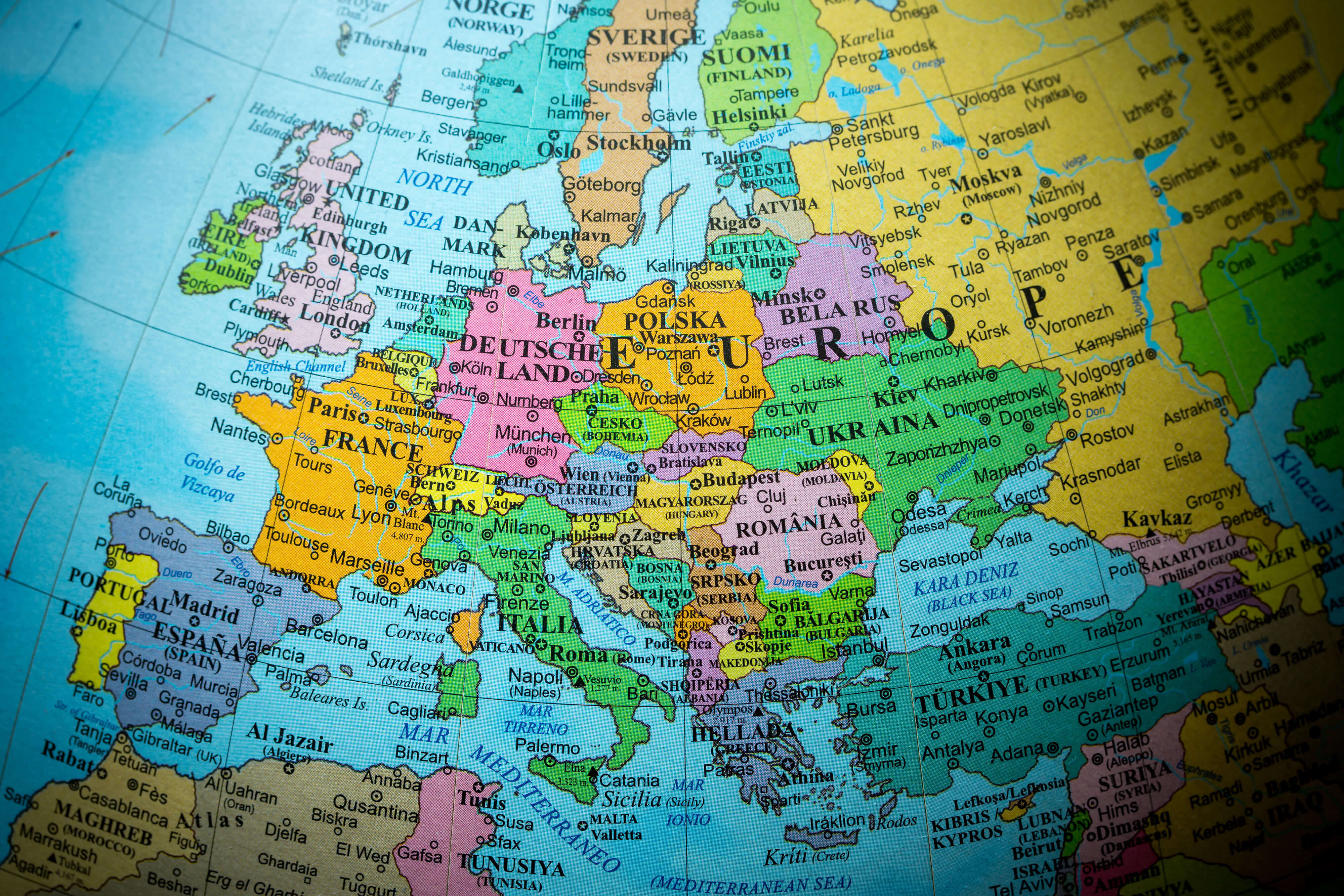 Carte Europe capitales et villes