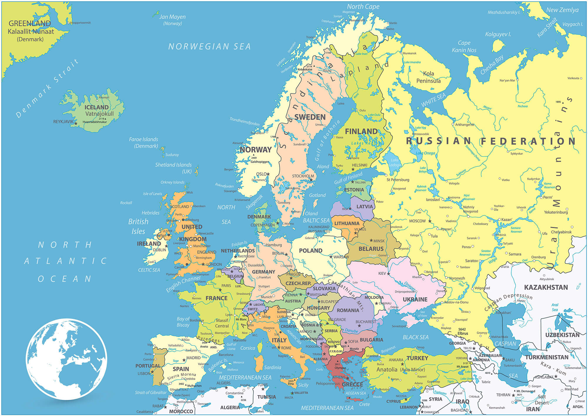 Carte Europe pays et villes